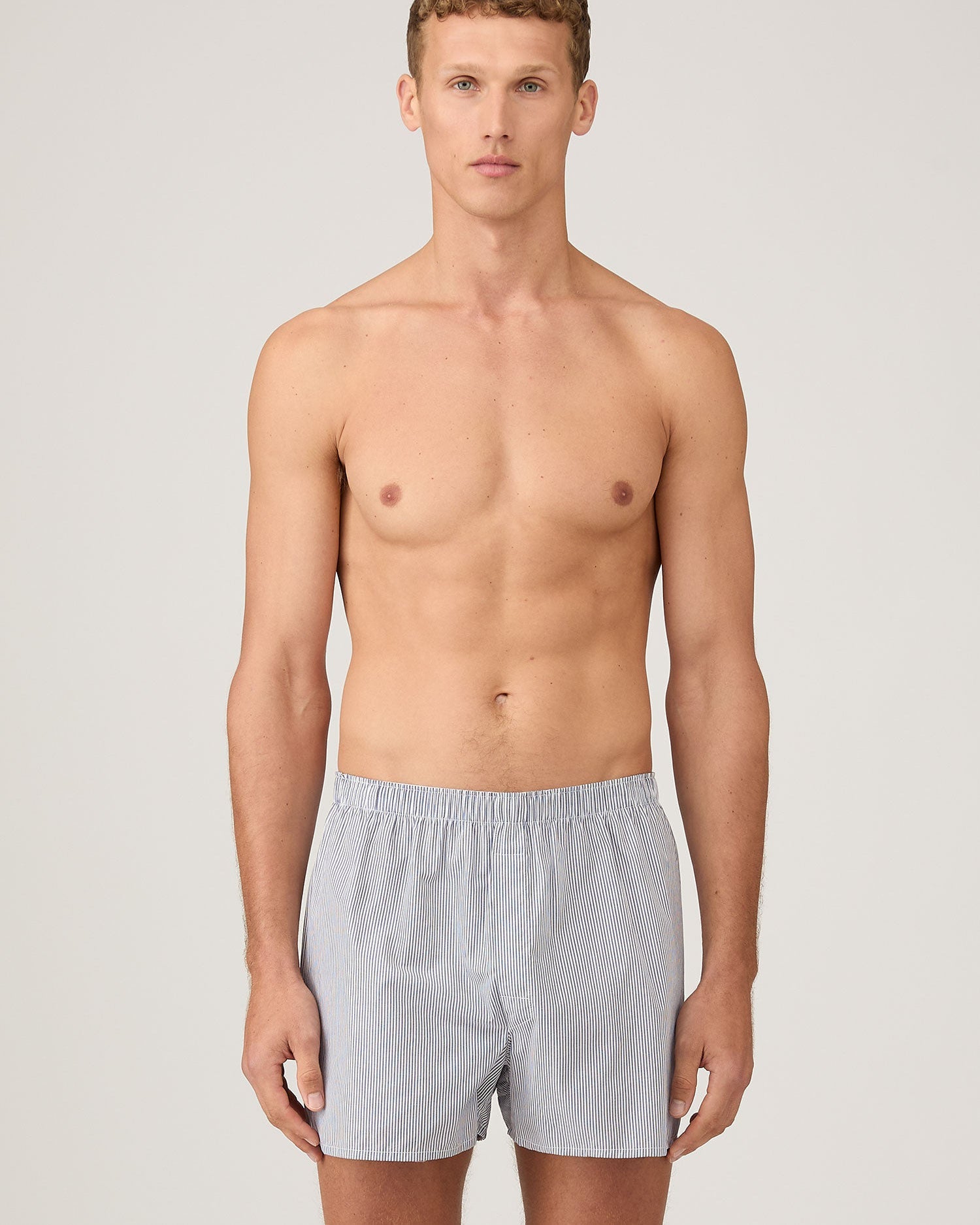 Classic Boxer Shorts - White/Navy/Light Blue Pinstripe