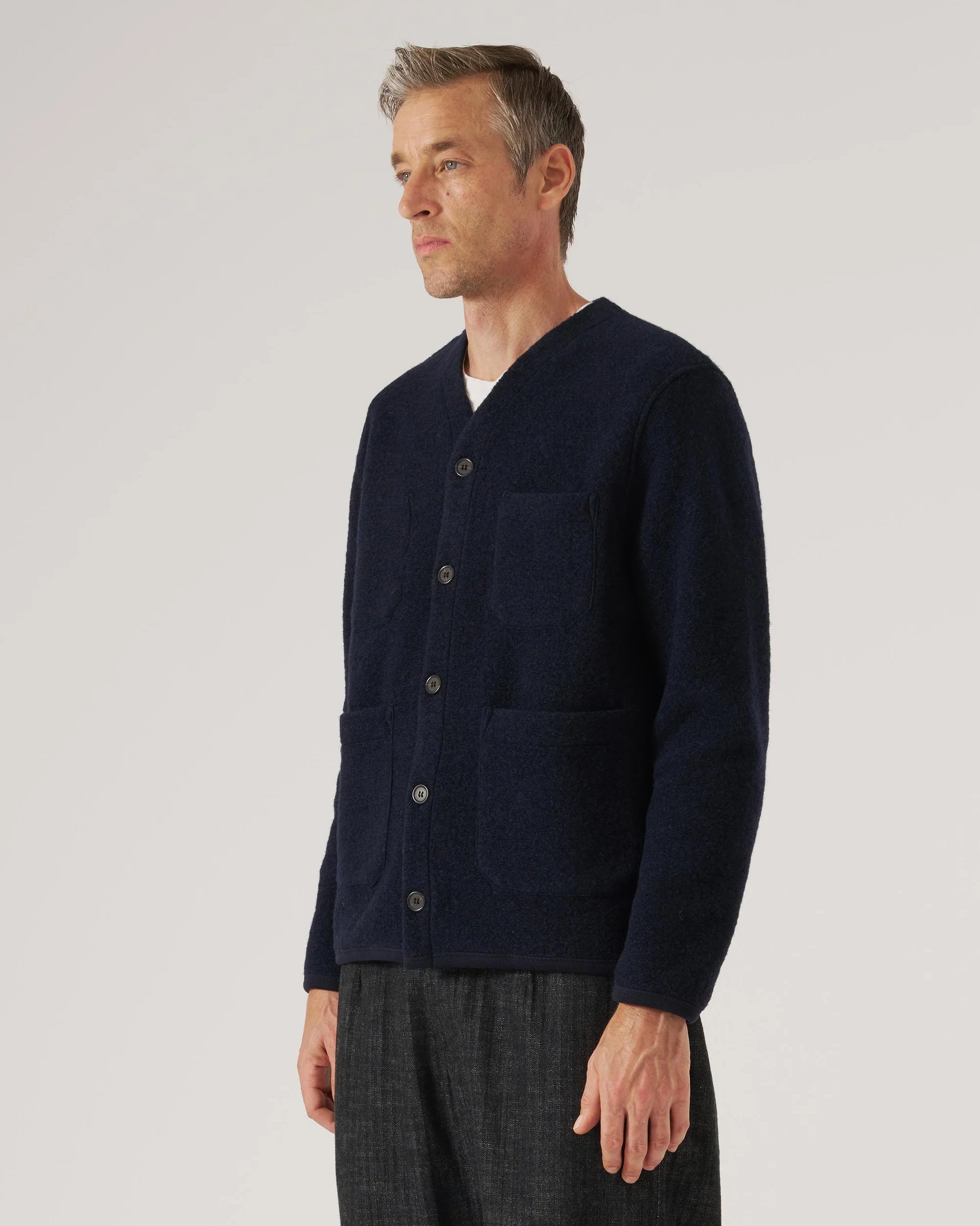 Wool Fleece Cardigan - Navy