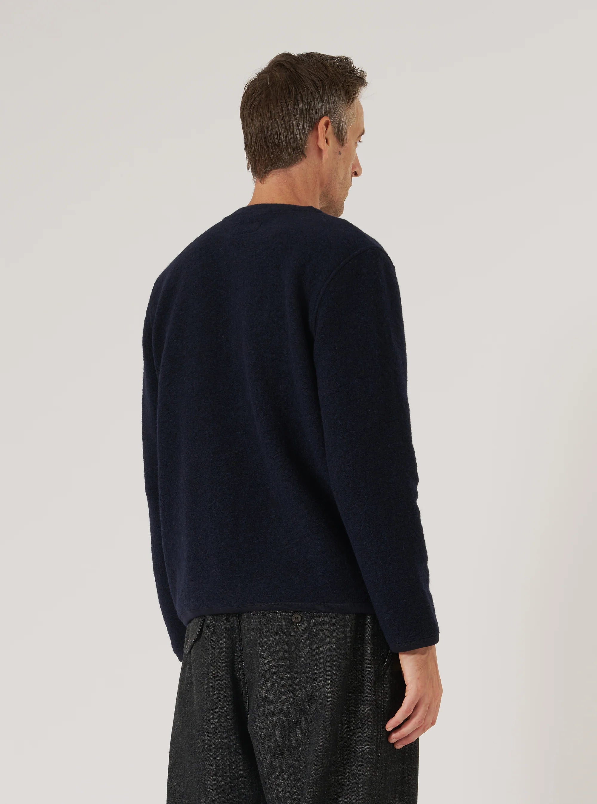 Wool Fleece Cardigan - Navy
