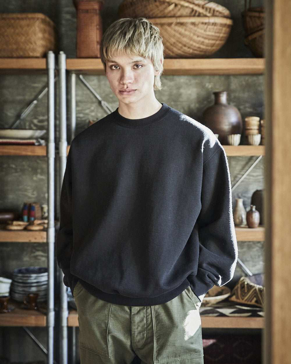 Relaxed Fit Dense-Knit Sweatshirt - Black