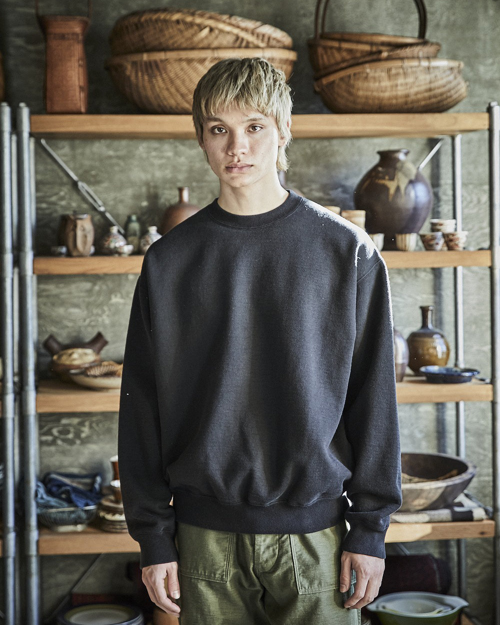 Relaxed Fit Dense-Knit Sweatshirt - Black