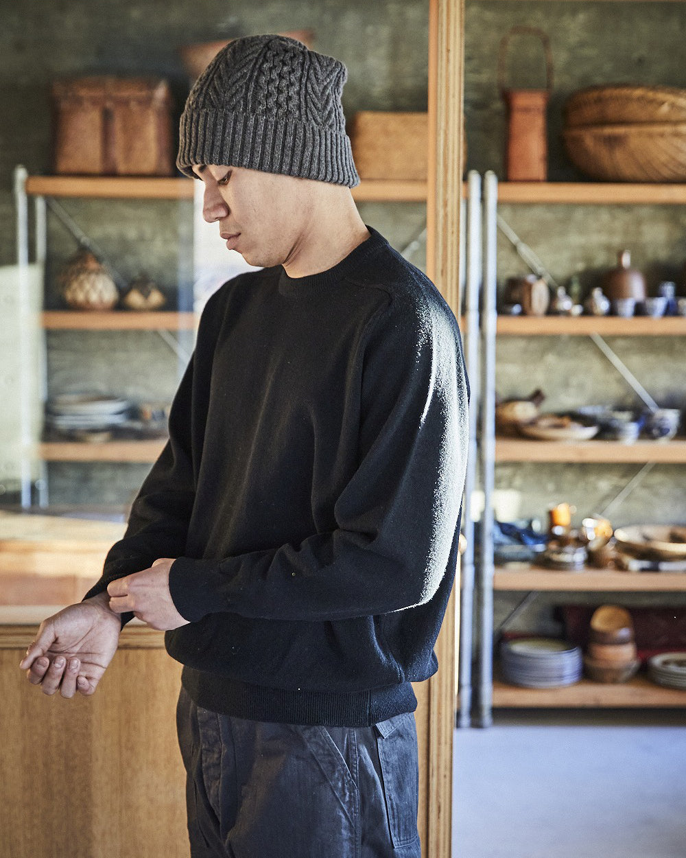 Simple Crew Neck Sweater Crafted In Japan - Black