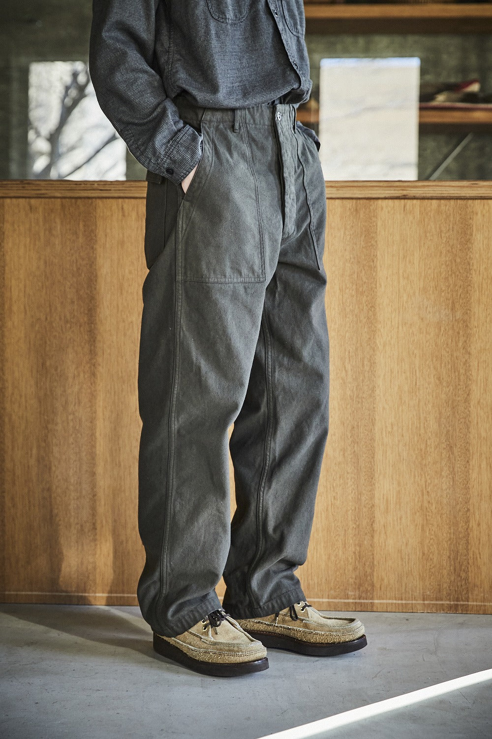 Brushed Serge Fatigue Pants Regular Fit - Coffee Brown