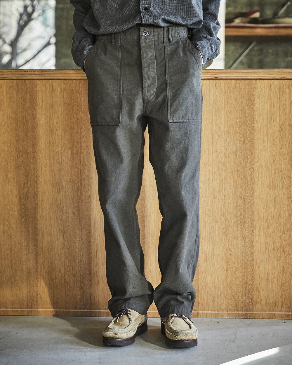 Brushed Serge Fatigue Pants Regular Fit - Coffee Brown