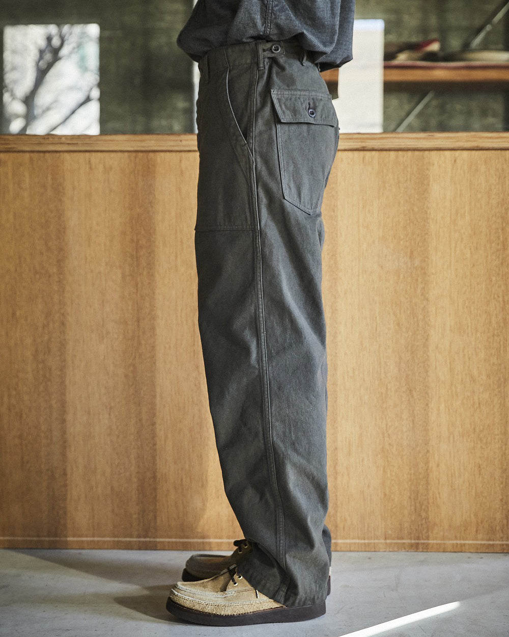 Brushed Serge Fatigue Pants Regular Fit - Coffee Brown