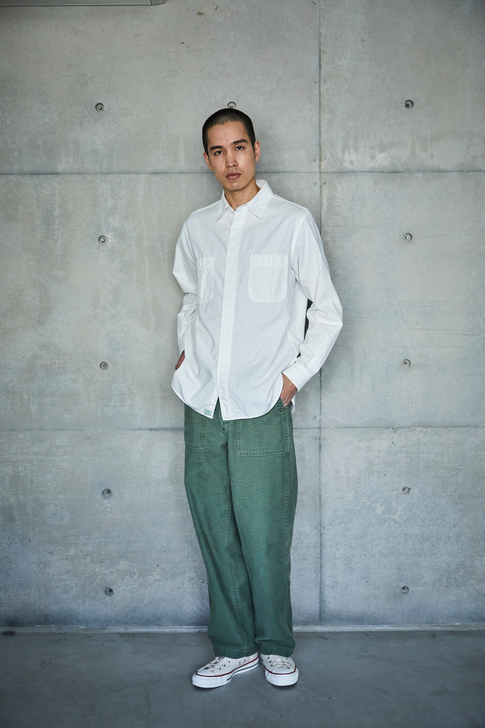 Slim Fit White Chambray Work Shirt