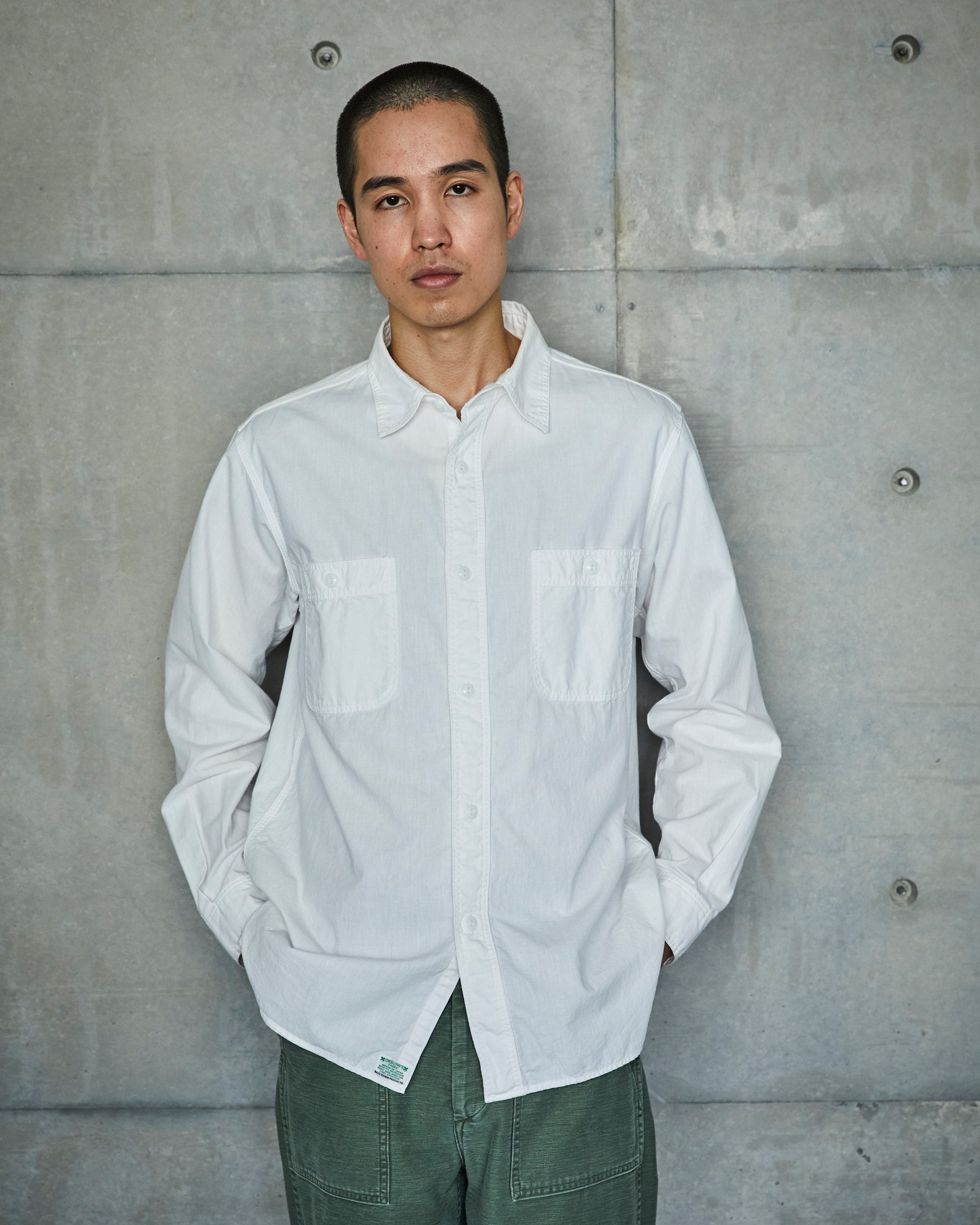 Slim Fit White Chambray Work Shirt