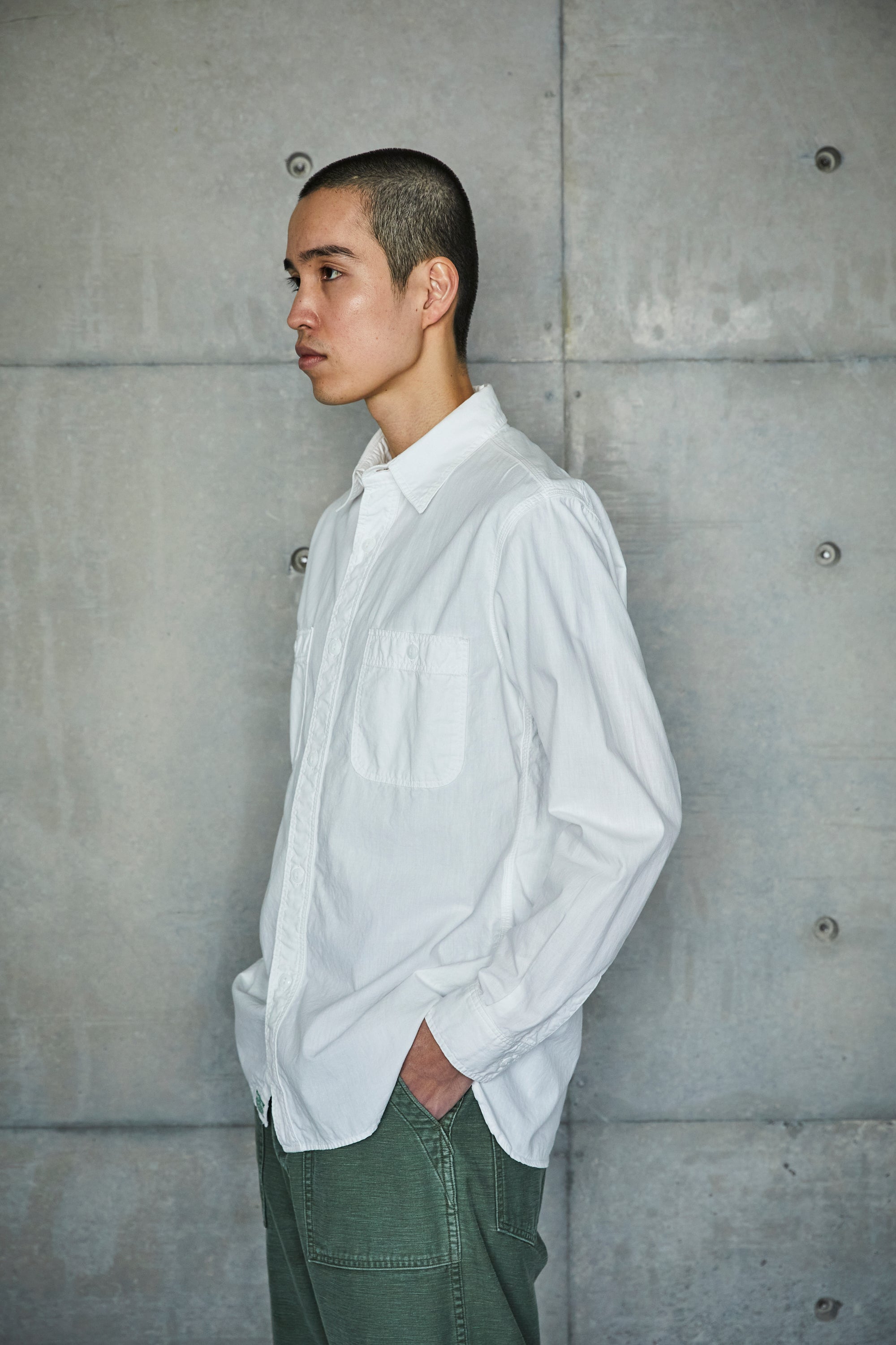 Slim Fit White Chambray Work Shirt