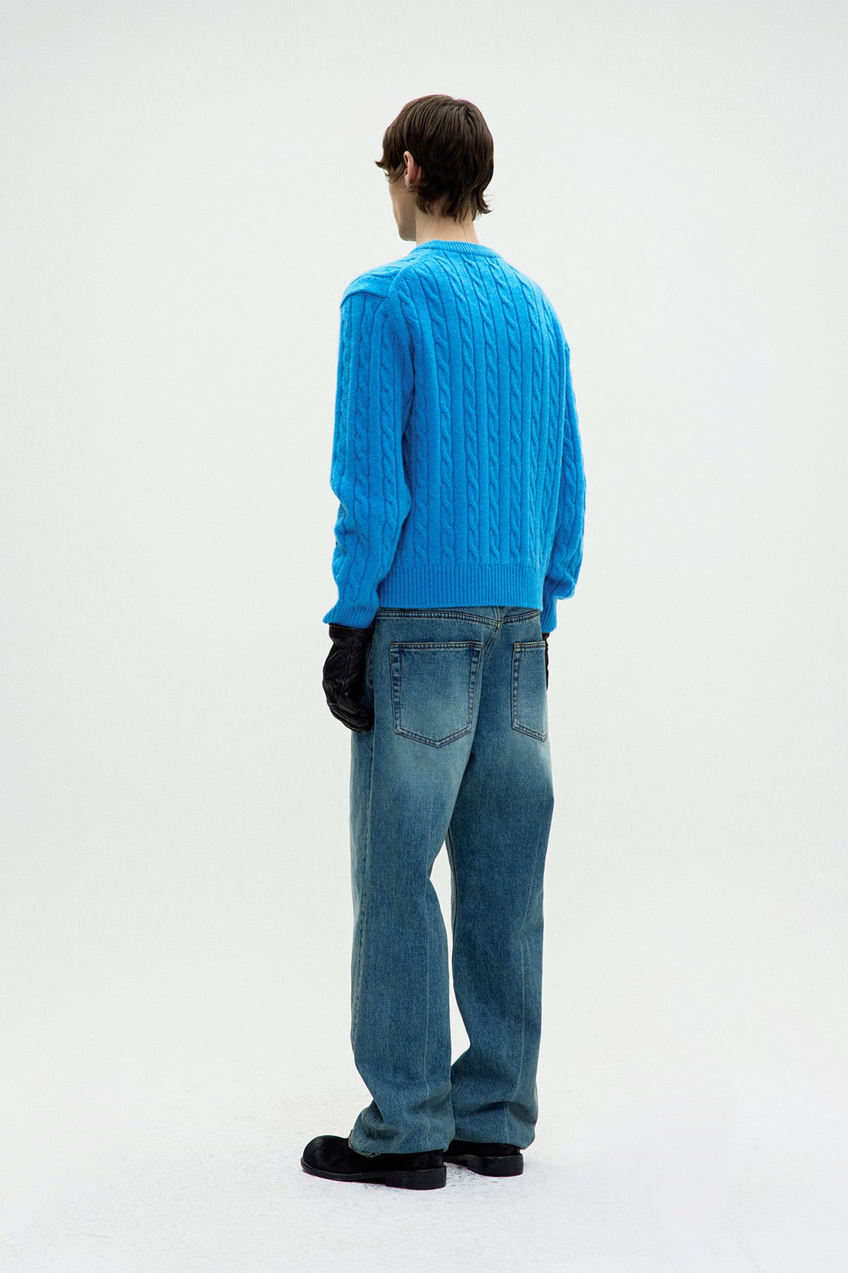 Alpaca Blend Cable Sweater - Blue Opal