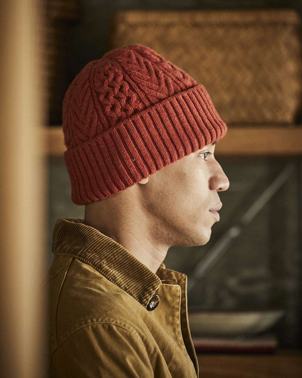 Classic Aran Beanie - Orange