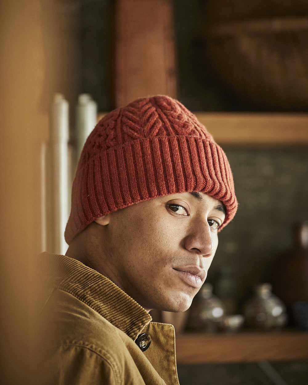 Classic Aran Beanie - Orange
