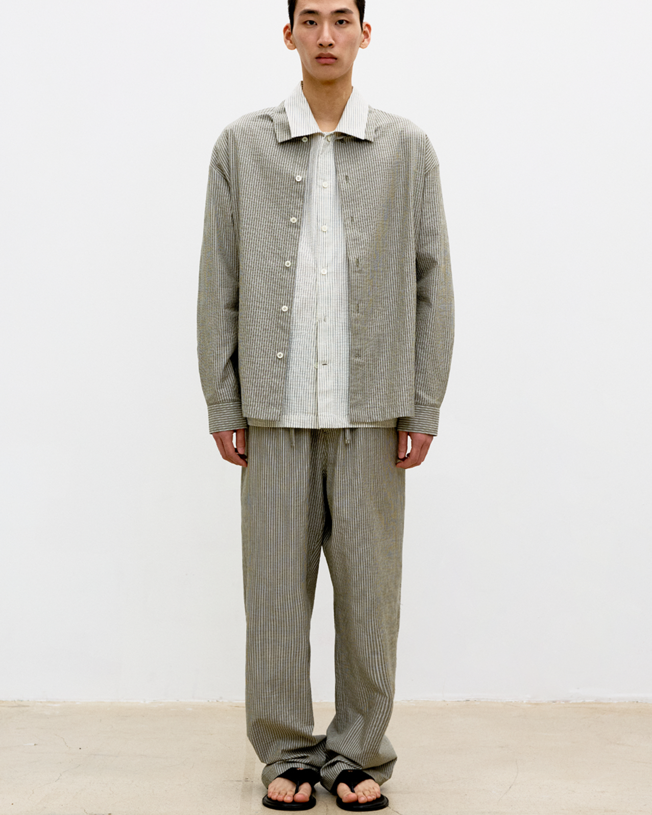 Stripe Cotton Lounge Pants - Khaki