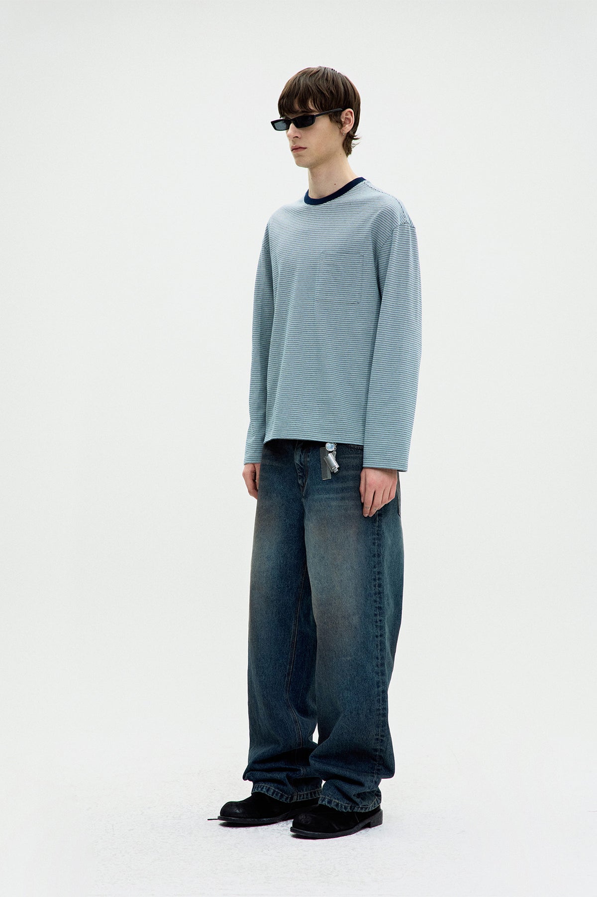 Multi Pin Stripe Pocket T-shirt - Blue