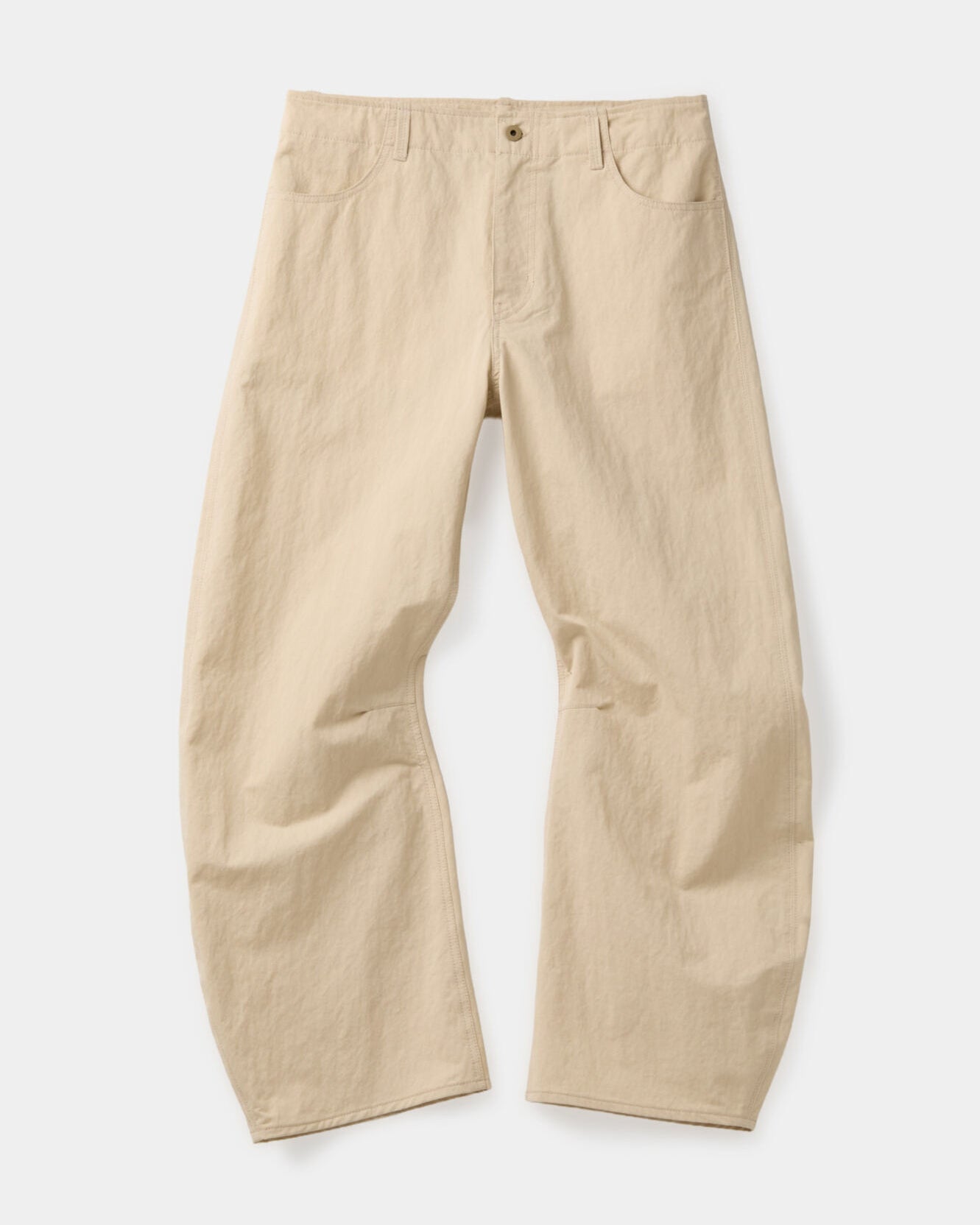 Deep Curved Cotton Blend Pants - Beige