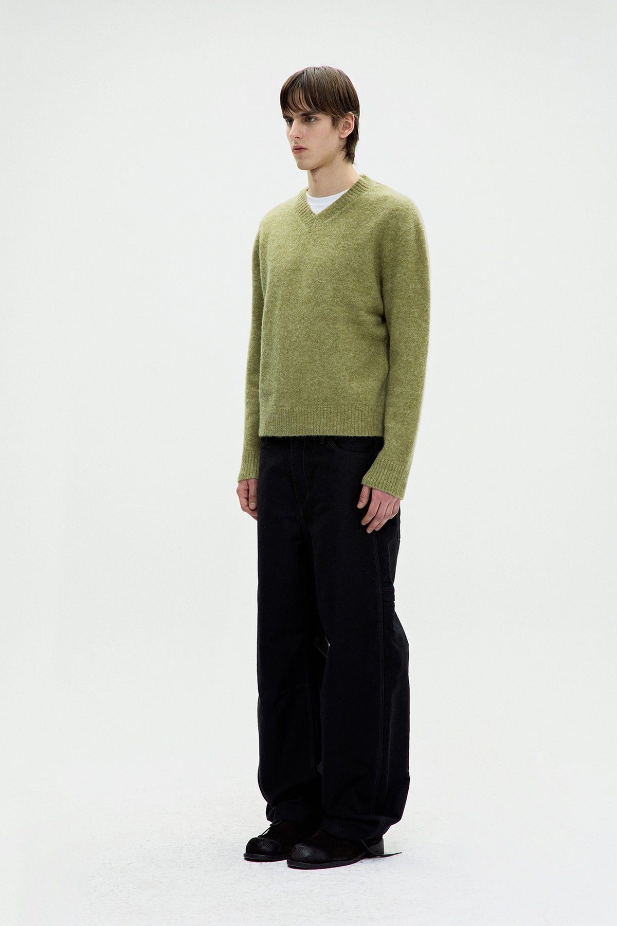 Wool Blend Hairy Neck Sweater - Pale Green