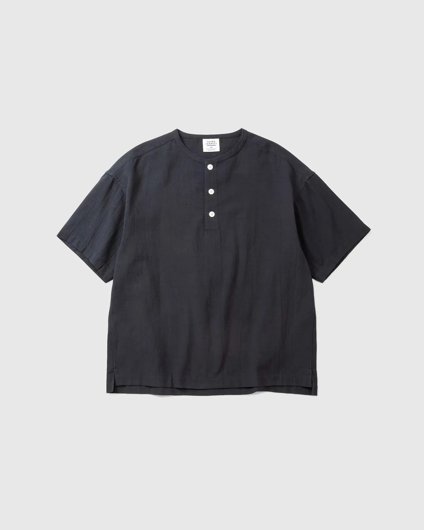 Towel Cloth Henly Neck Short Sleeve Shirt - Black