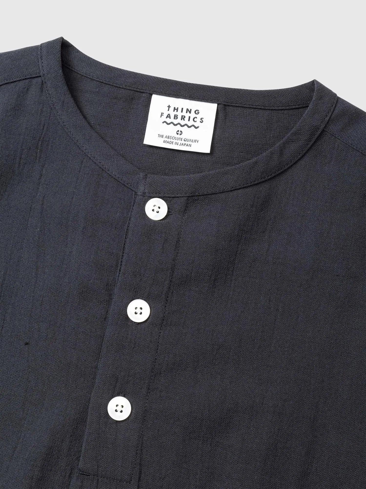 Towel Cloth Henly Neck Short Sleeve Shirt - Black