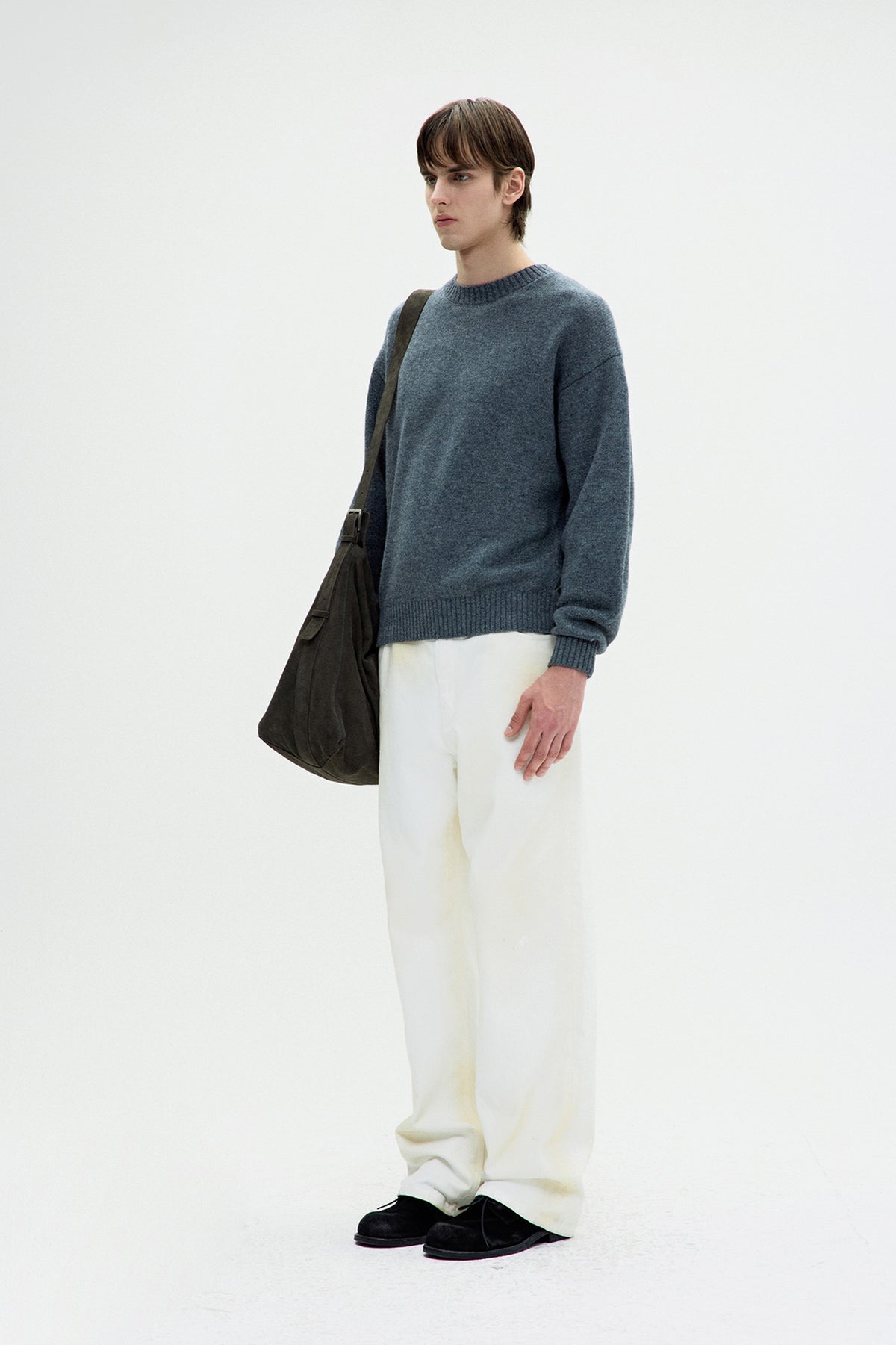 Wool Cropped Crewneck Sweater - Melange Grey
