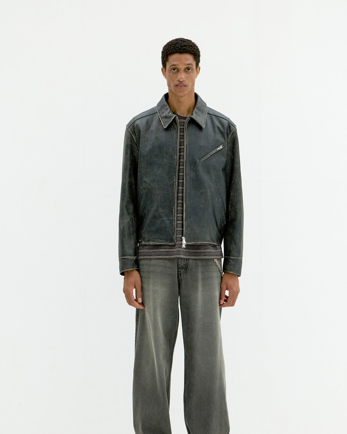 Cow Washed Biker Leather Jacket - Washed Black