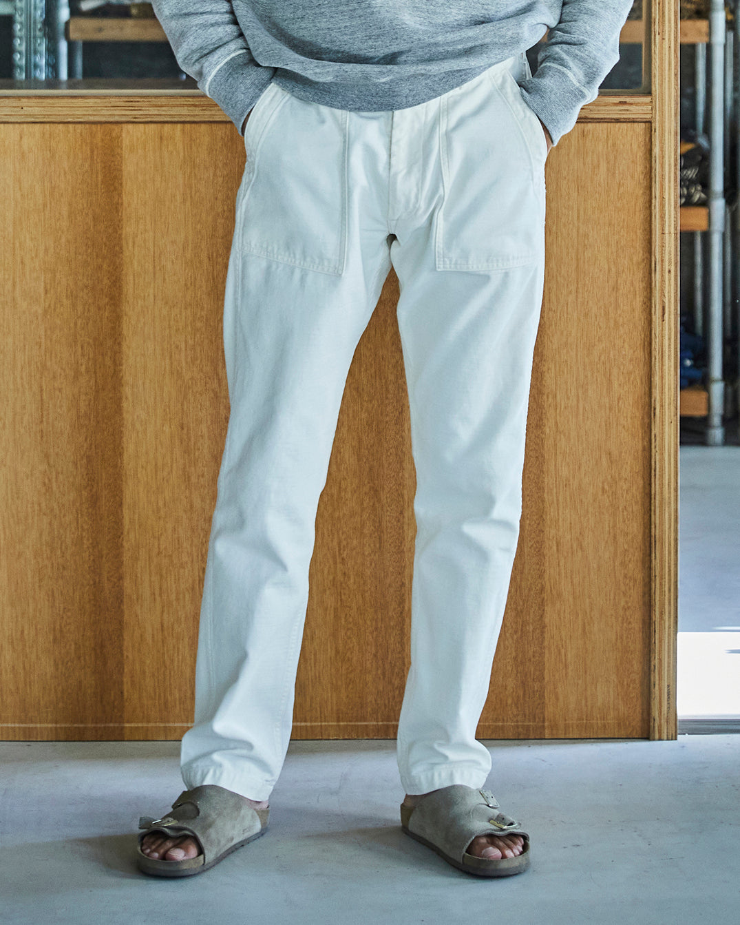 Slim Fit Army Fatigue Pants - Ecru