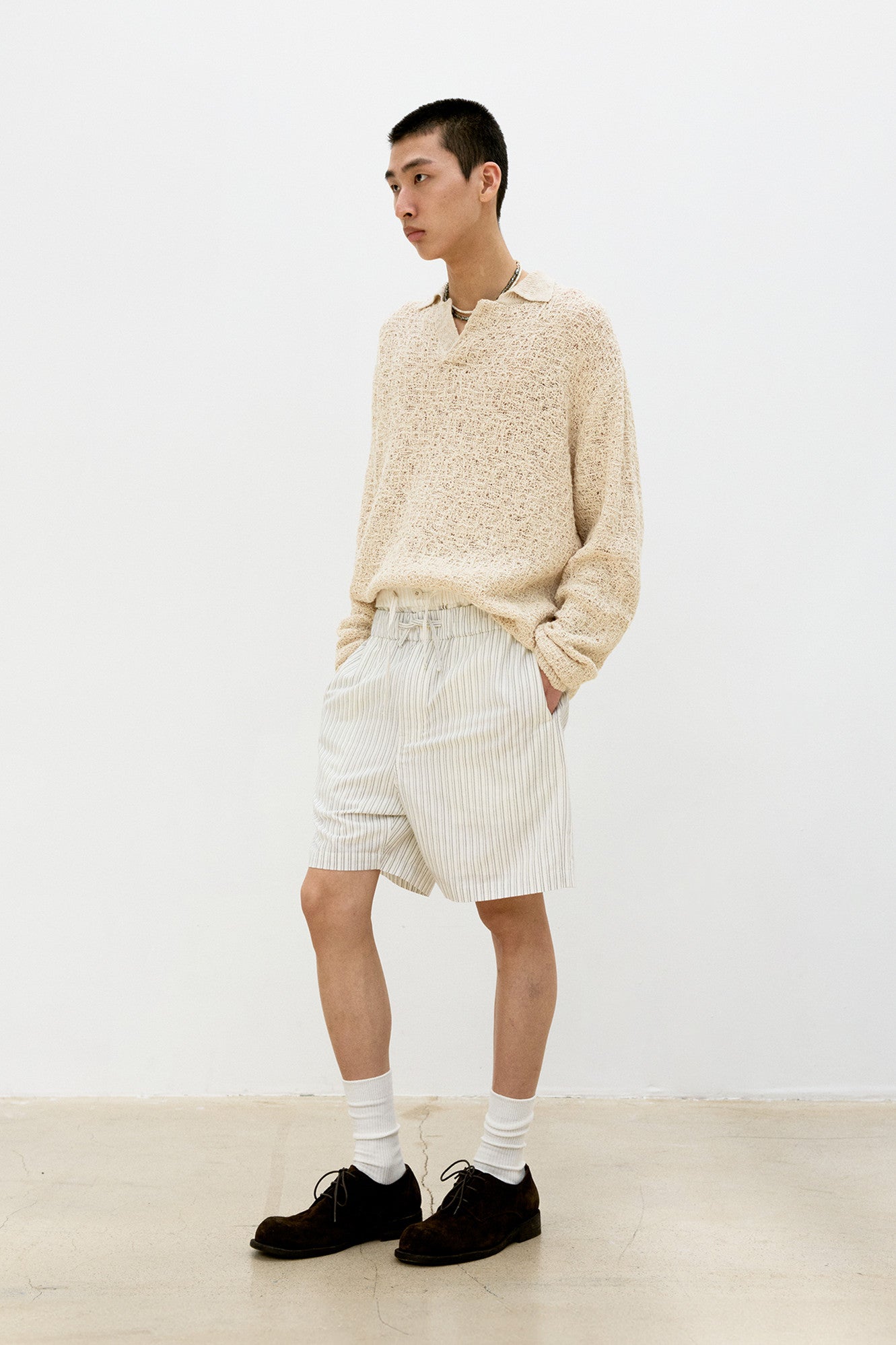 Stripe Cotton Lounge Shorts - Black