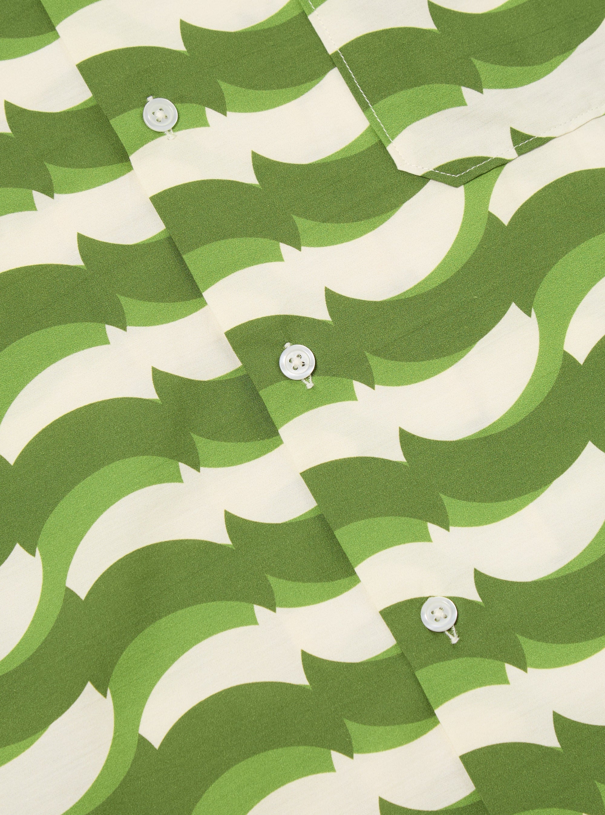 Road Shirt - Green Geo Wave Print Cotton