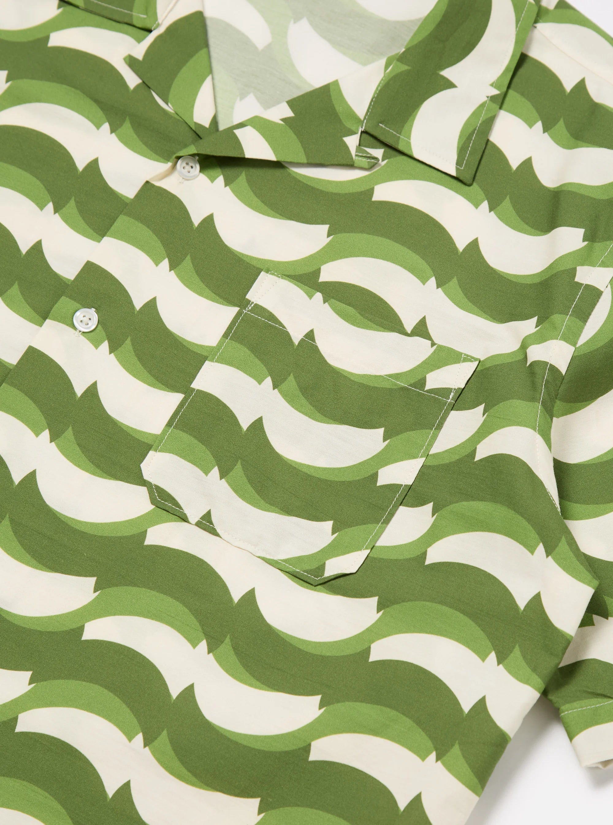 Road Shirt - Green Geo Wave Print Cotton