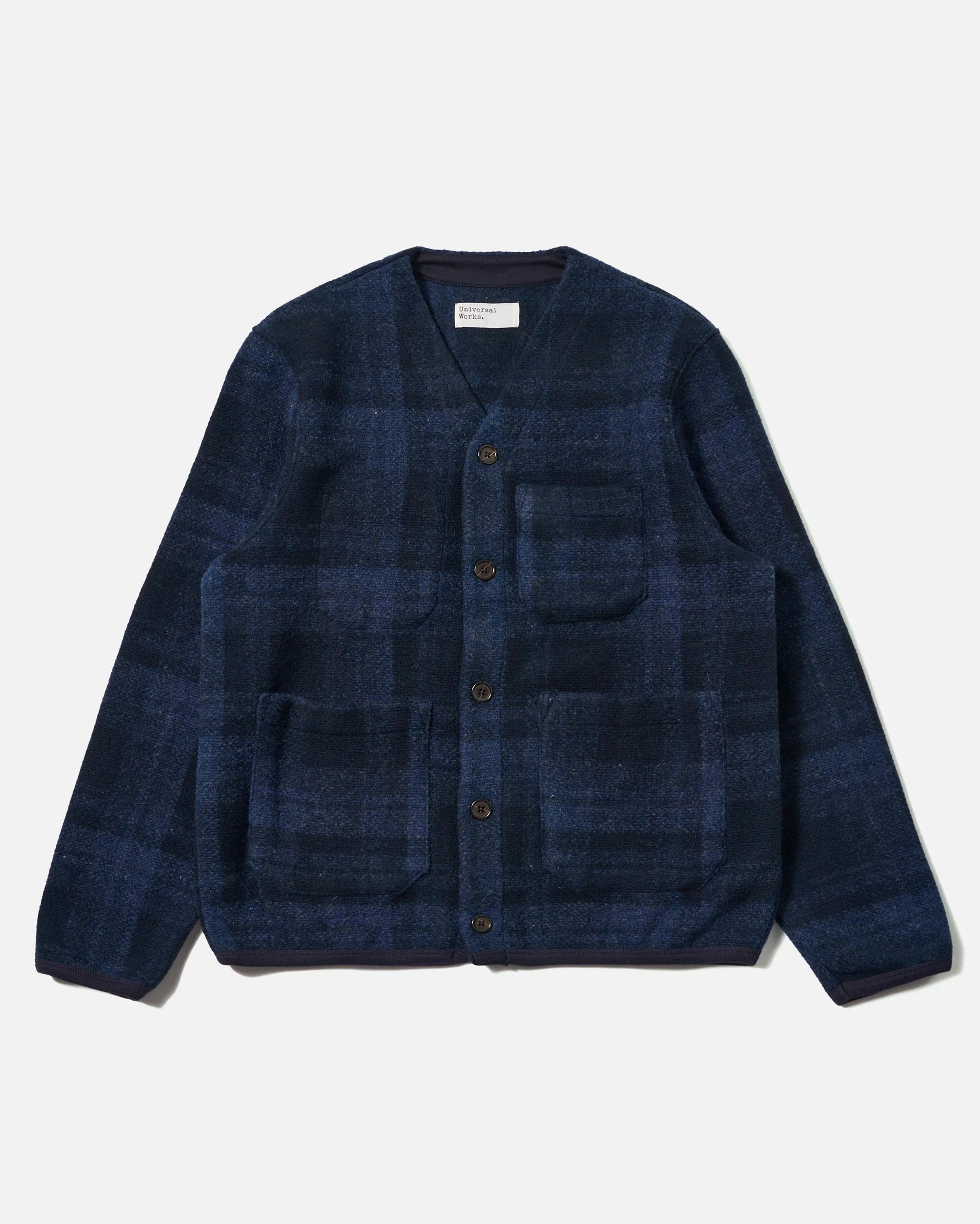 MOH Check Fleece Cardigan - Navy