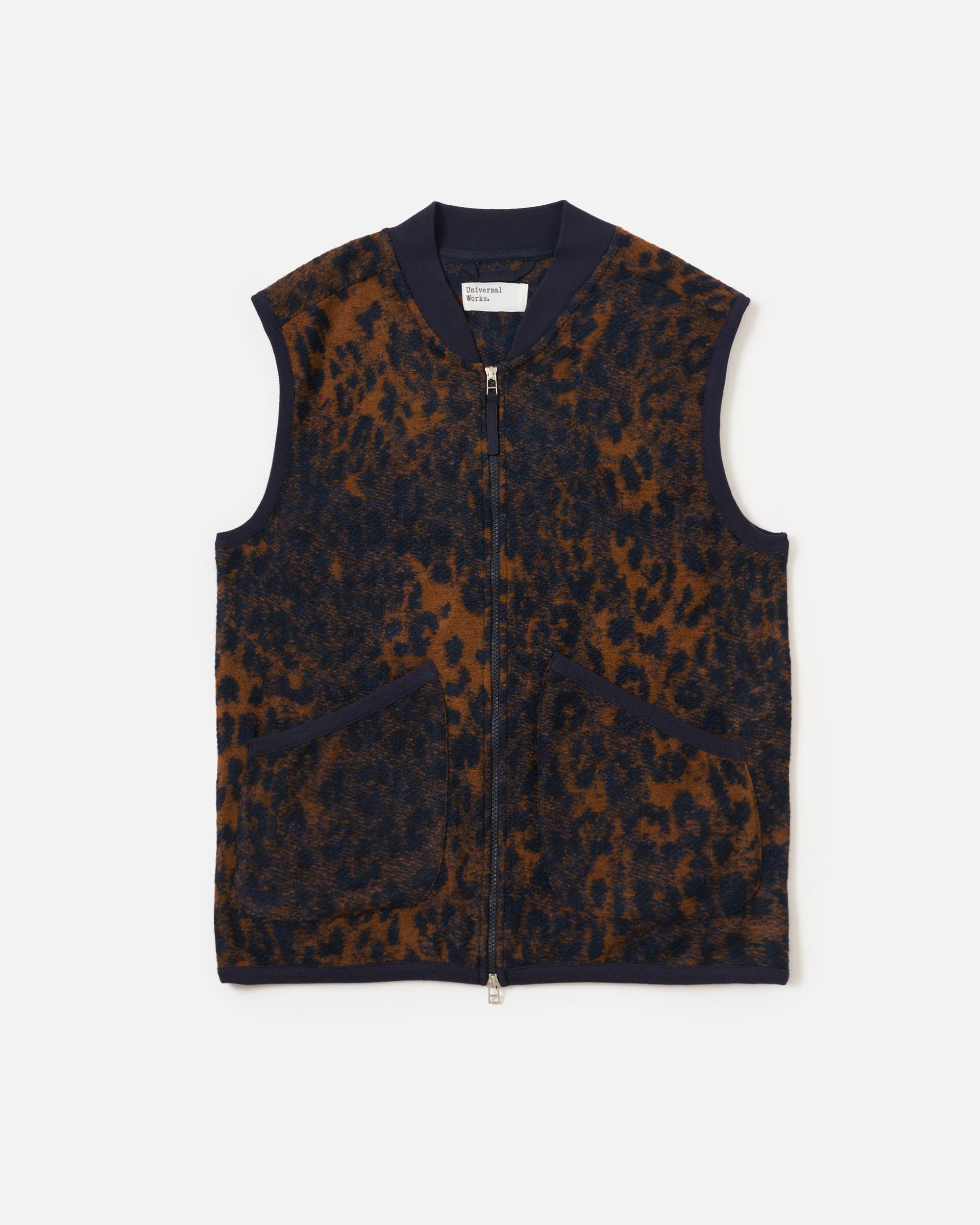 Night Leopard Zip Waistcoat - Dark Navy / Brown