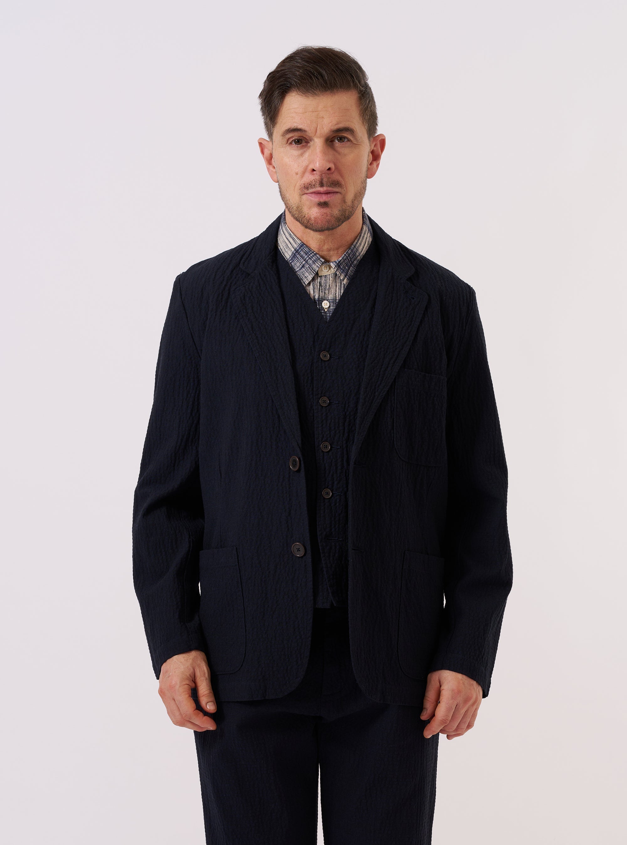 Two Button Jacket - Dark Navy Ospina Cotton
