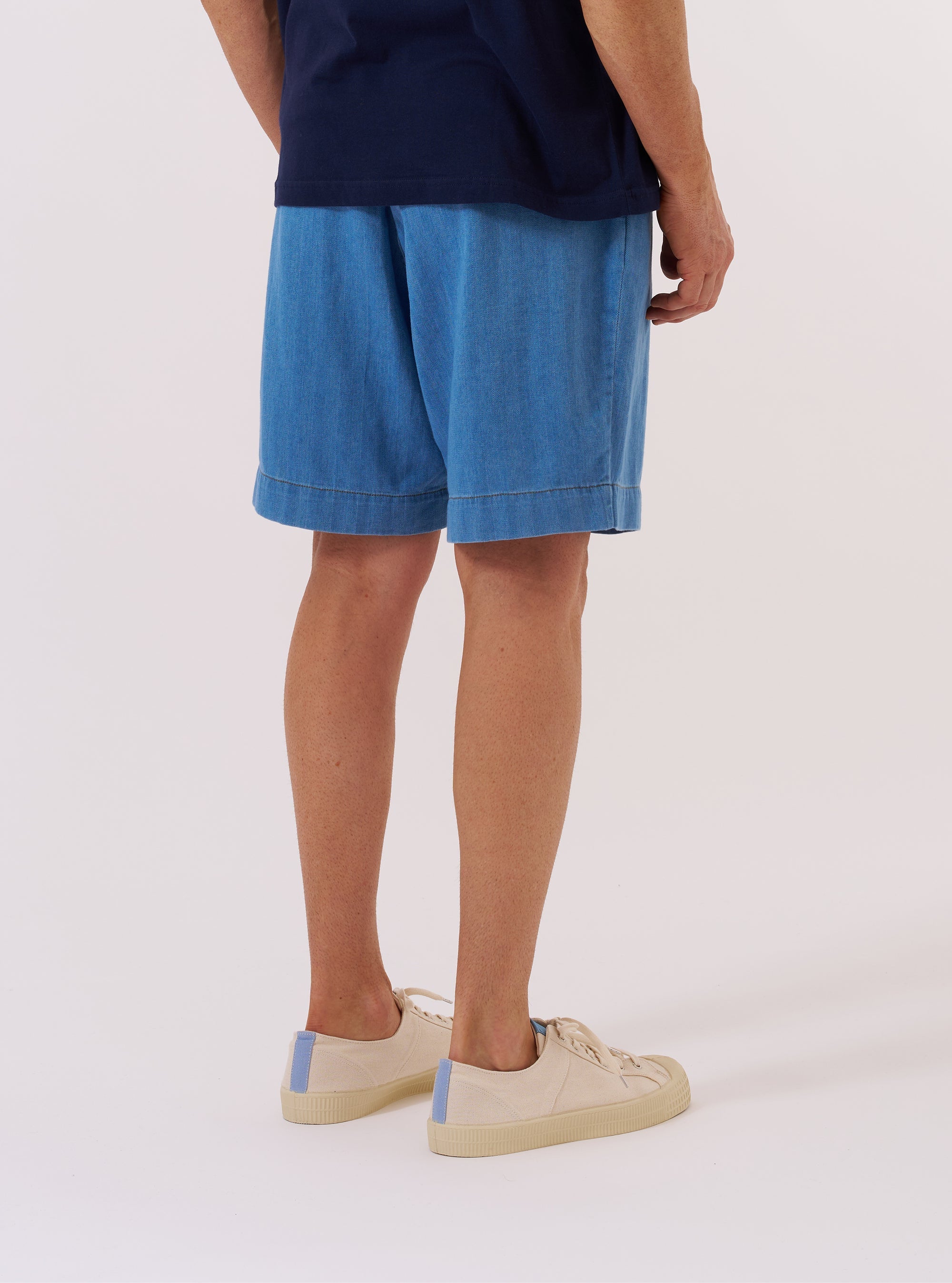 Pleated Track Short - Washed Indigo Recycled Herringbone