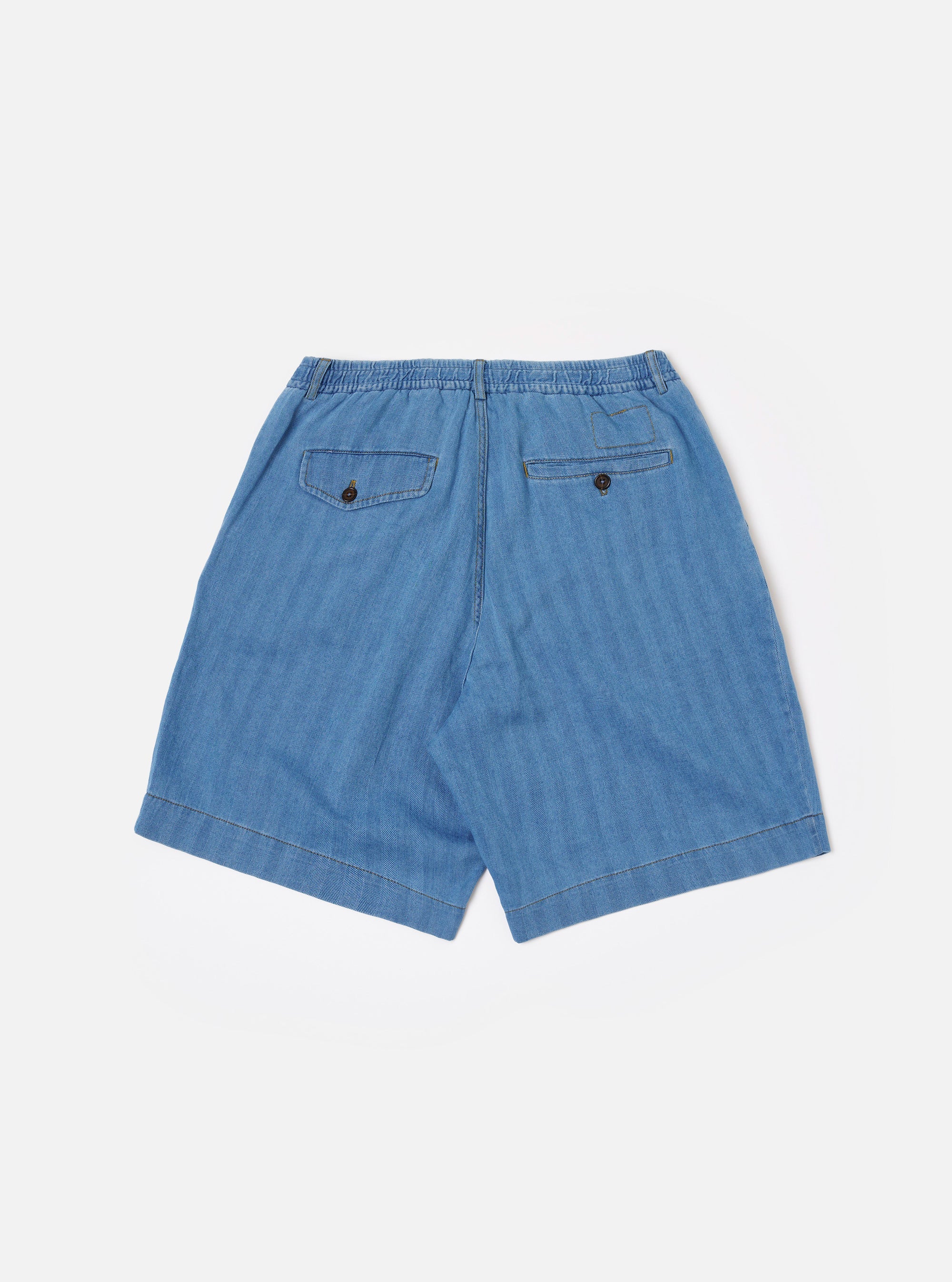 Pleated Track Short - Washed Indigo Recycled Herringbone