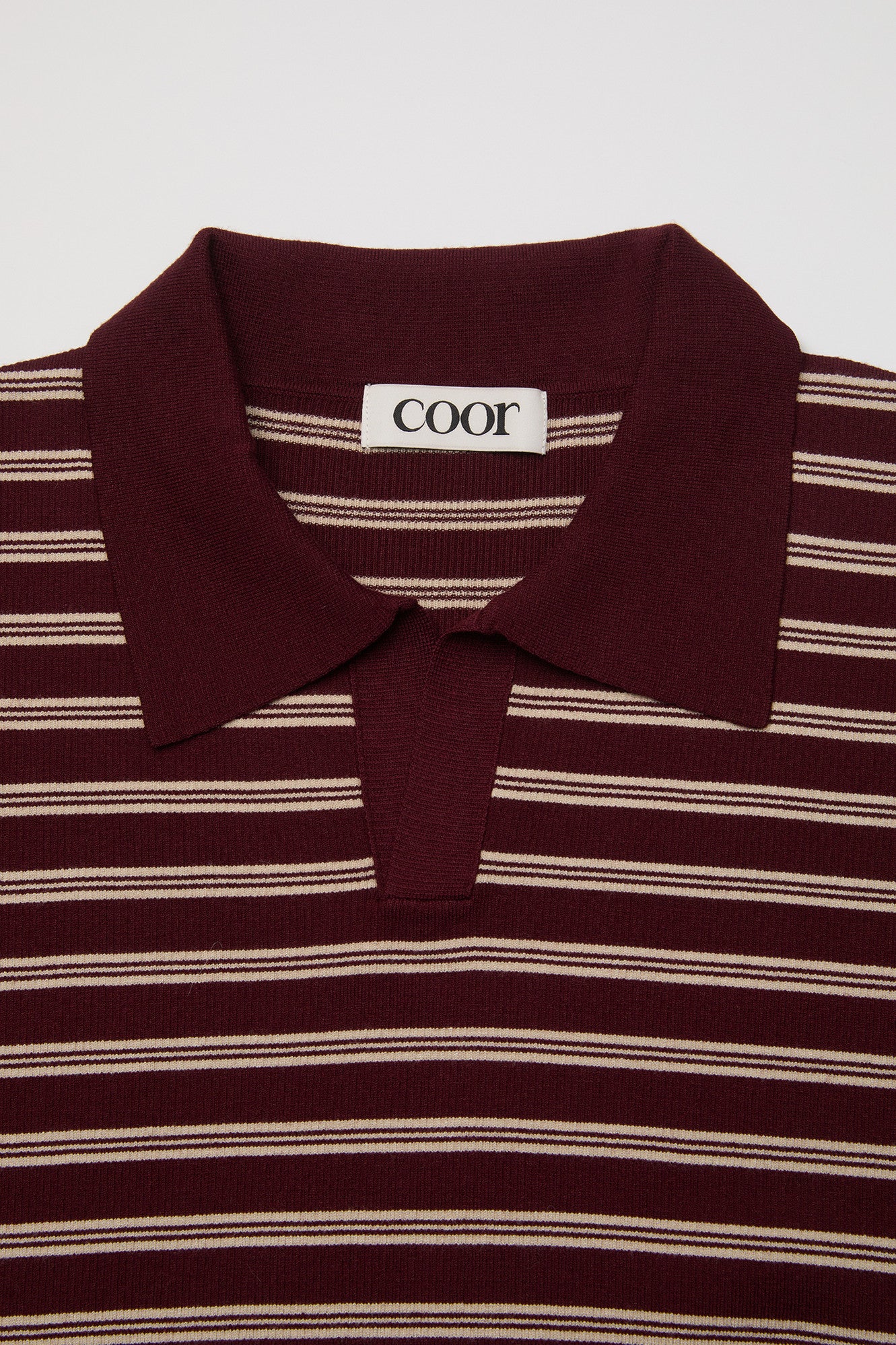 Open-Collar Stripe Sweater - Burgundy