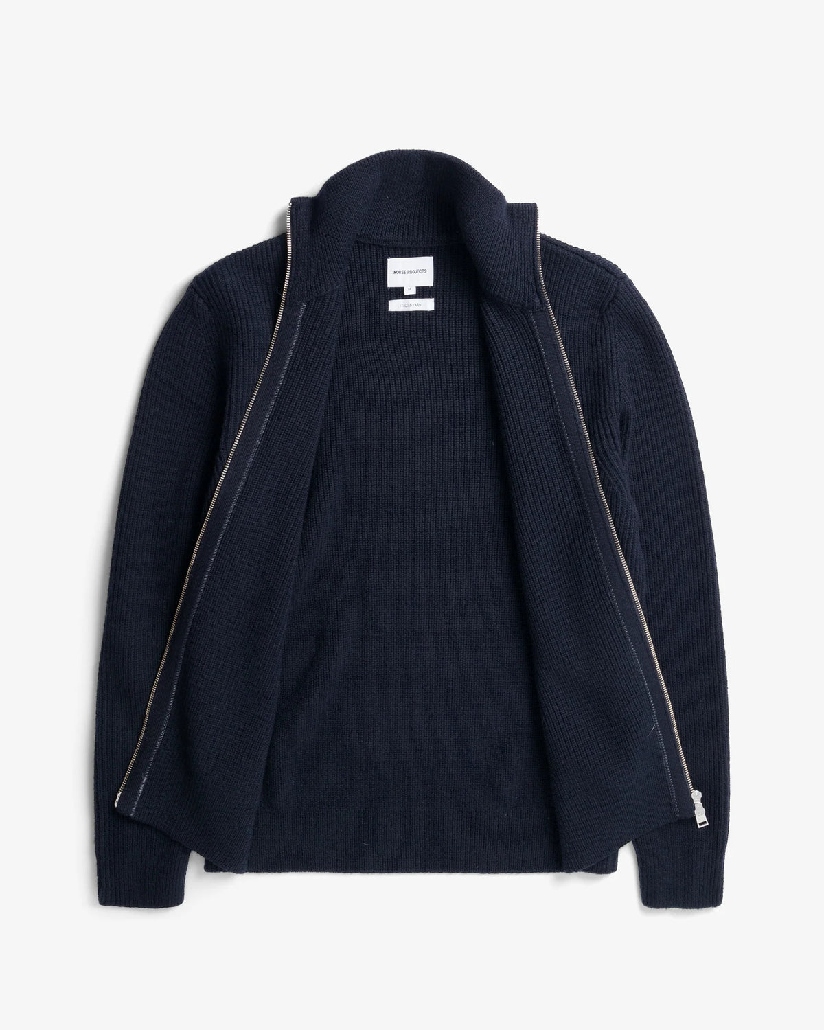 Hagen Wool Cotton Rib Full Zip Jacket  Dark Navy