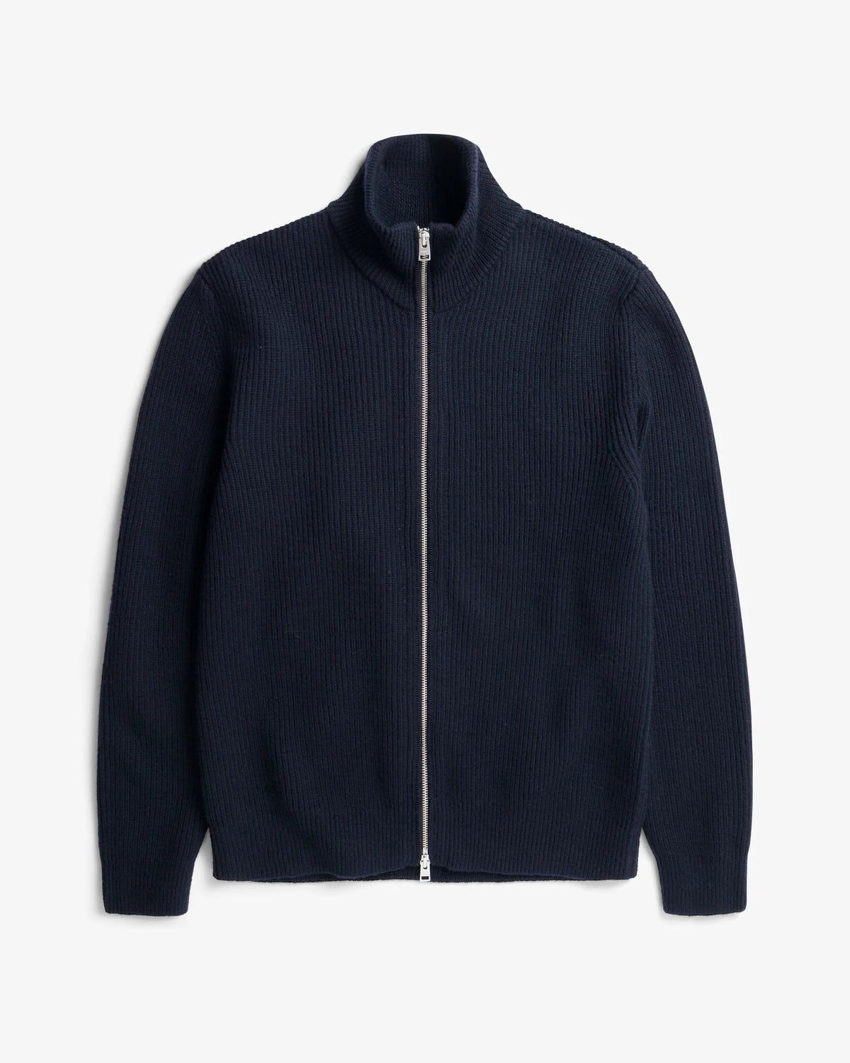 Hagen Wool Cotton Rib Full Zip Jacket  Dark Navy