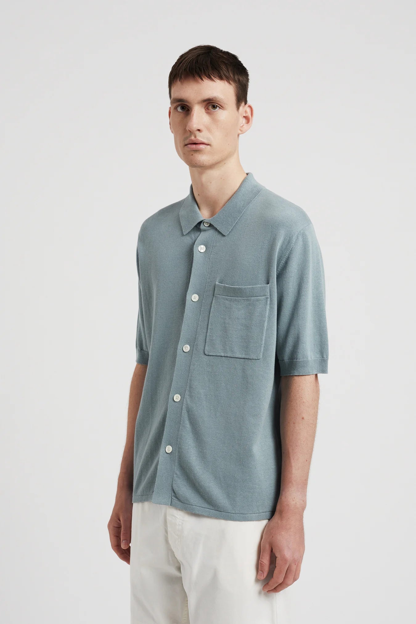Rollo Cotton Linen SS Shirt - Greyish Blue
