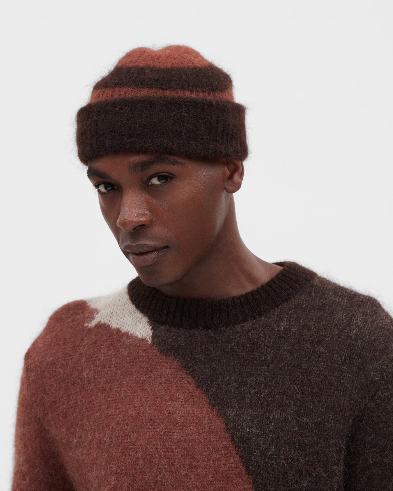 Alpaca Mohair Stripe Beanie - Espresso