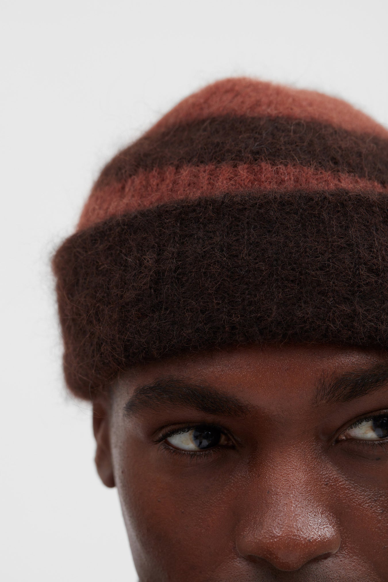 Alpaca Mohair Stripe Beanie - Espresso