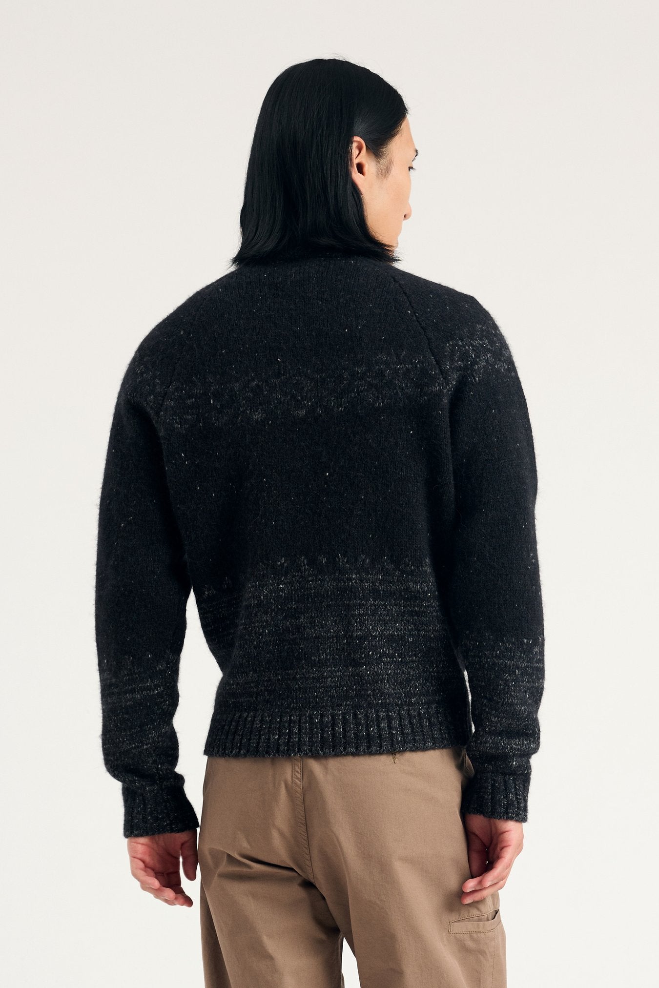 Ulf Full Zip Fairisle Cardigan - Dark Grey Melange