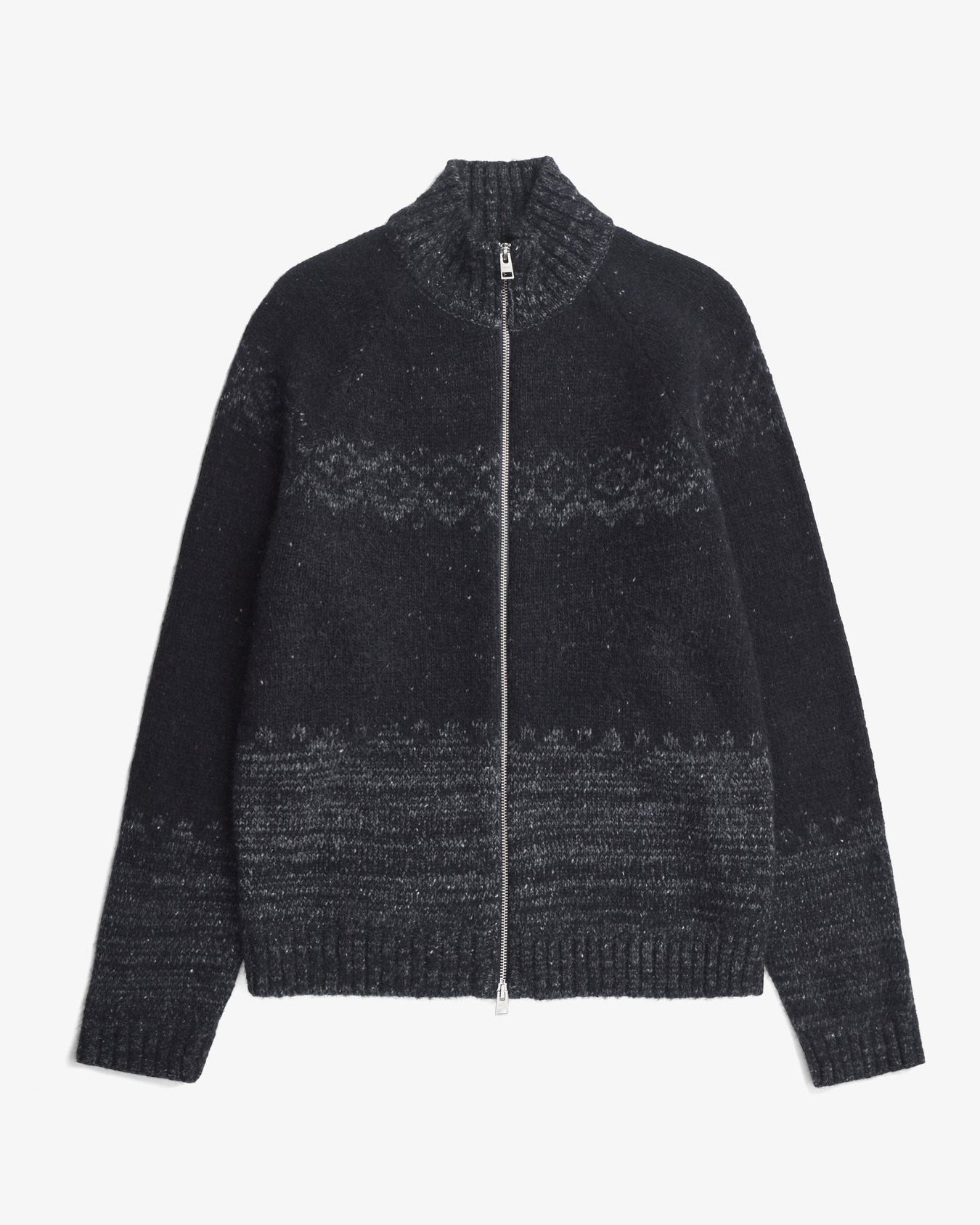 Ulf Full Zip Fairisle Cardigan - Dark Grey Melange