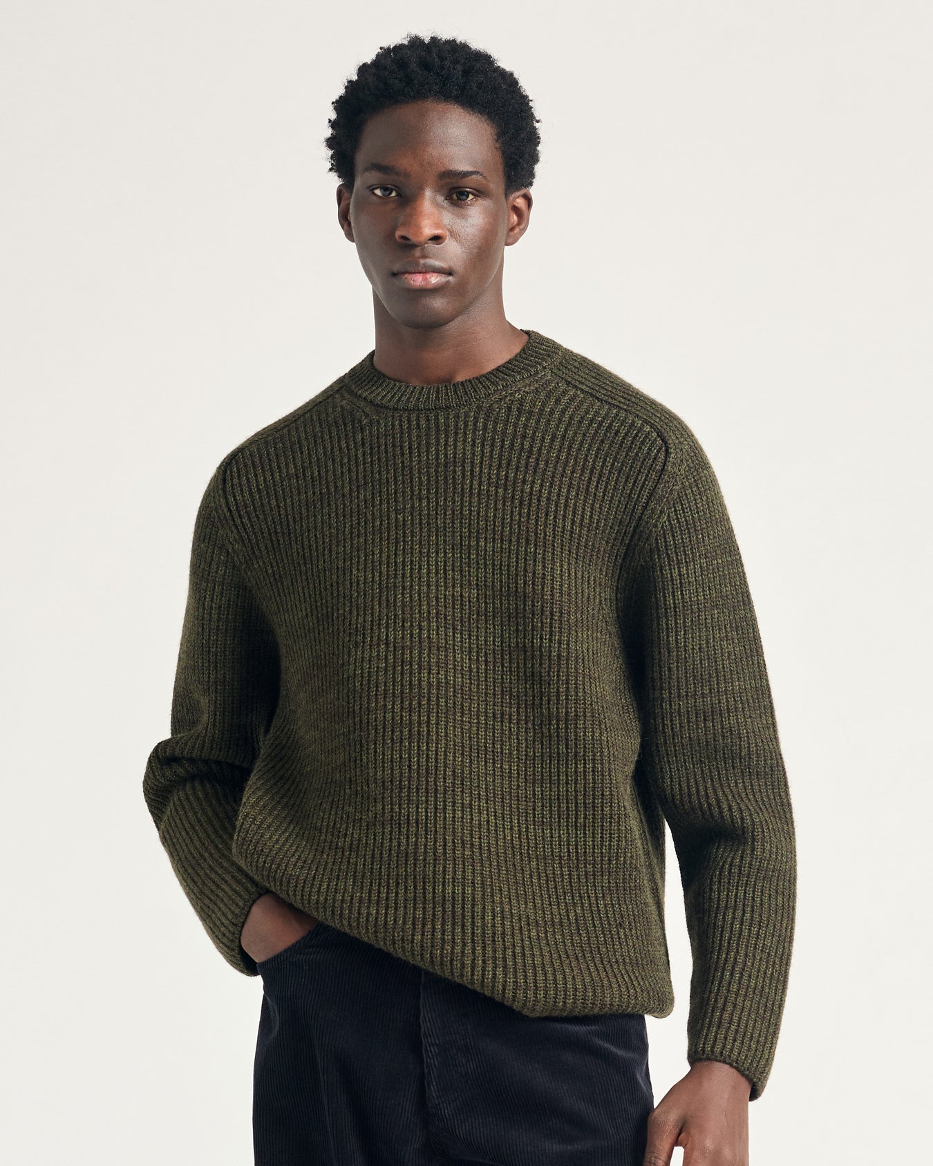 Sigurd Military Rib Crew Neck - Olive Night