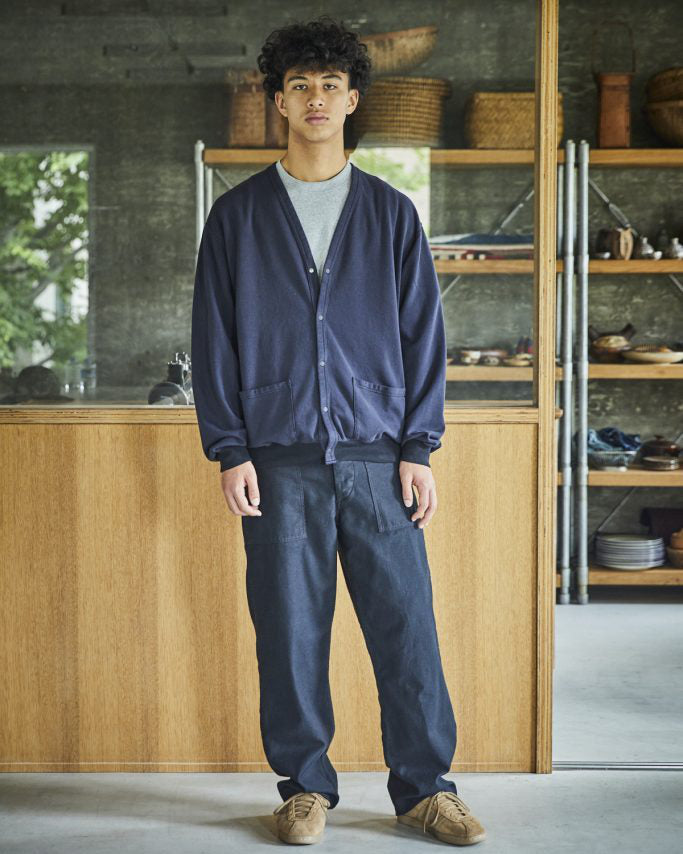 Light Weight French Terry Sweat Shirt Cardigan - Navy