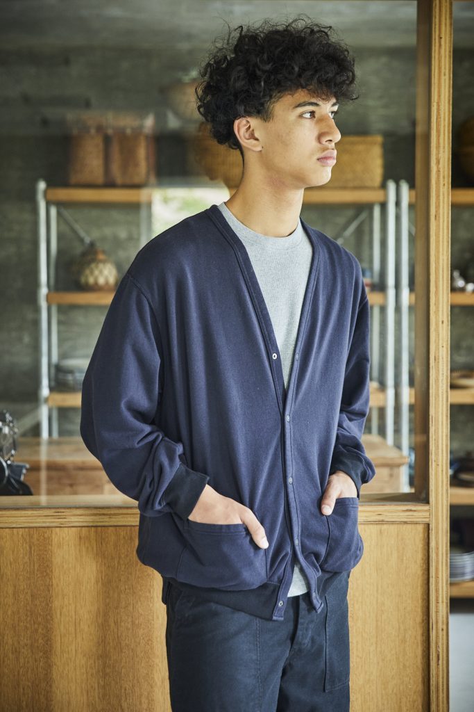 Light Weight French Terry Sweat Shirt Cardigan - Navy