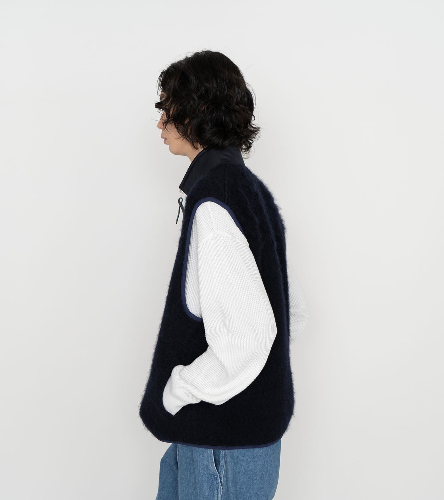 Zip-Up Mohair Vest - Navy