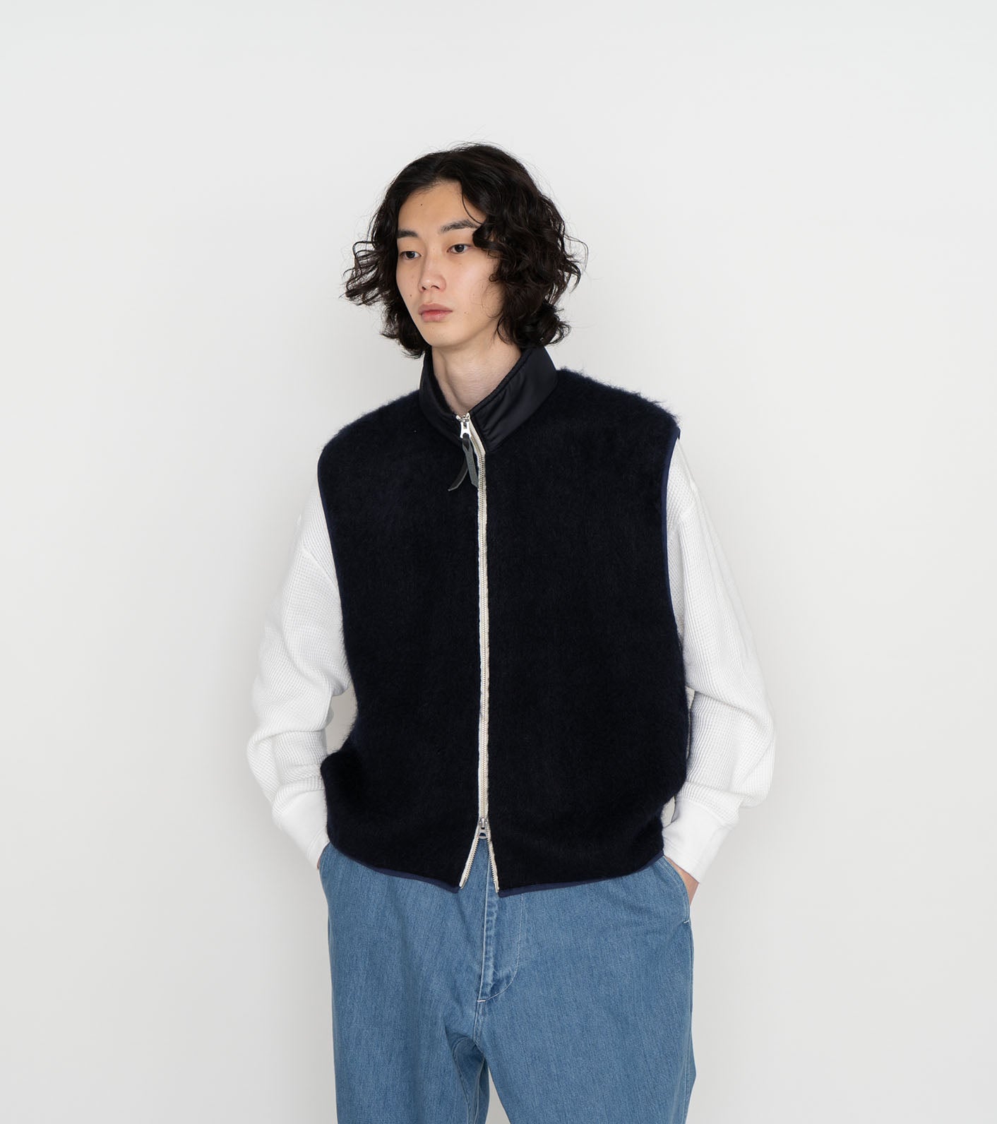 Zip-Up Mohair Vest - Navy