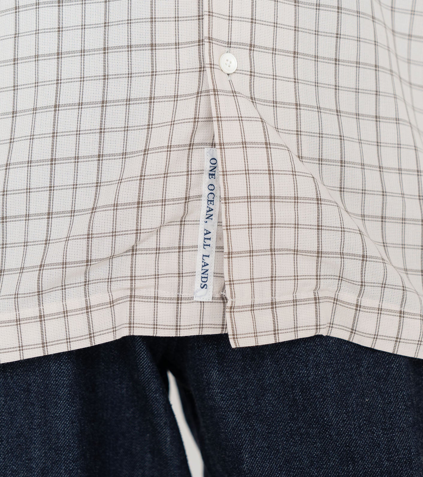 Open Collar Panama Plaid S/S Shirt - Beige