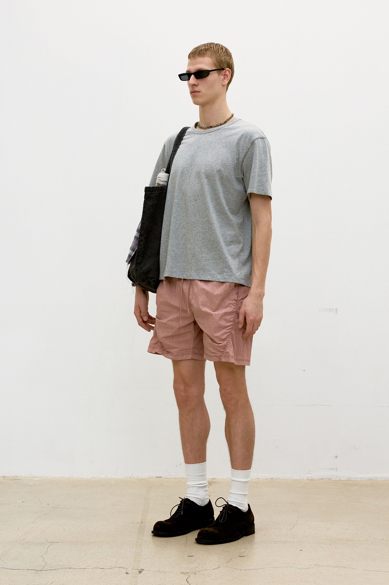 Chain Stitch Pointed Crop T-shirt - Melange Gray
