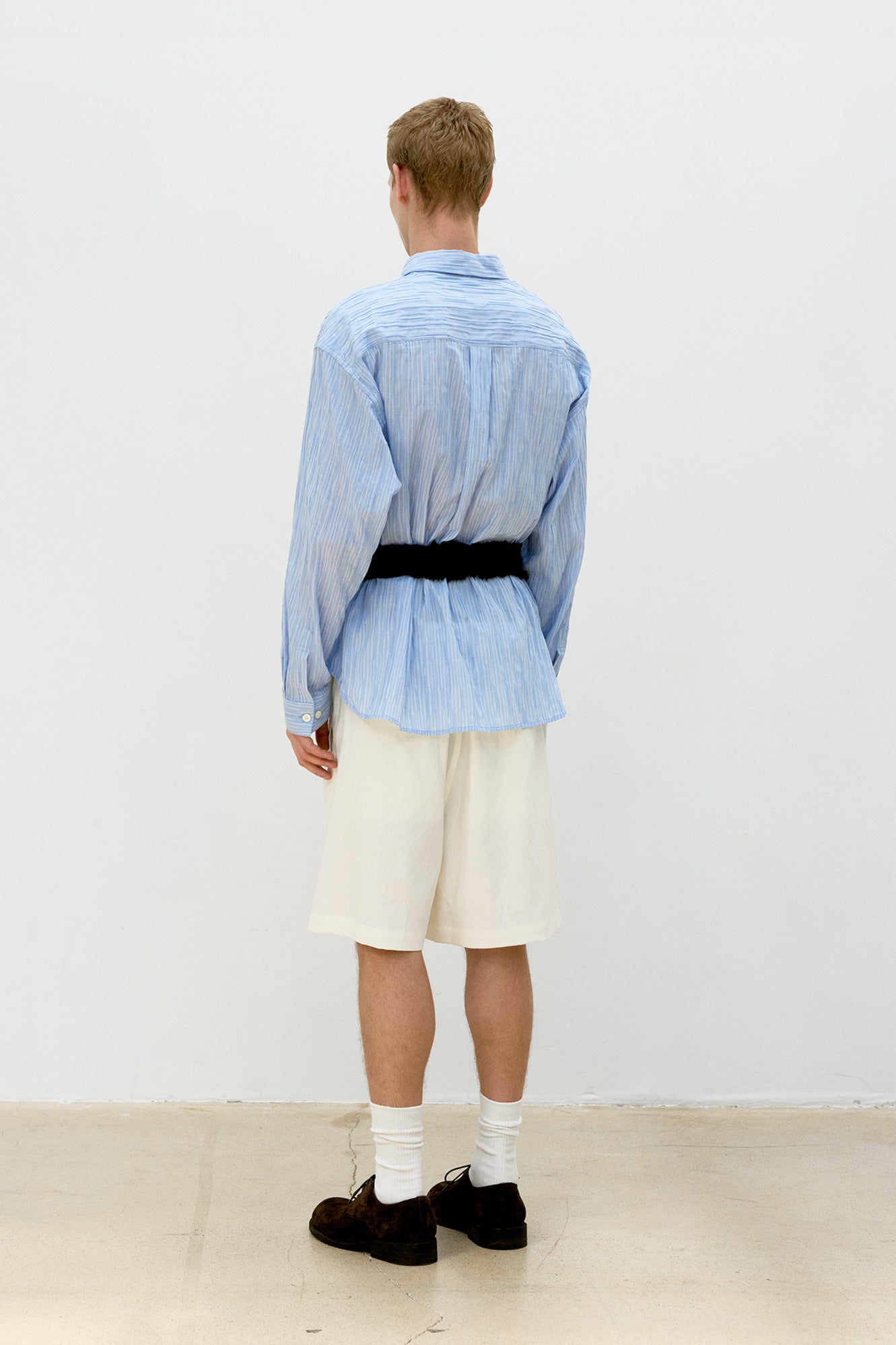 Semi-Overfit Wrinkle Stripe Shirt - Sky Blue