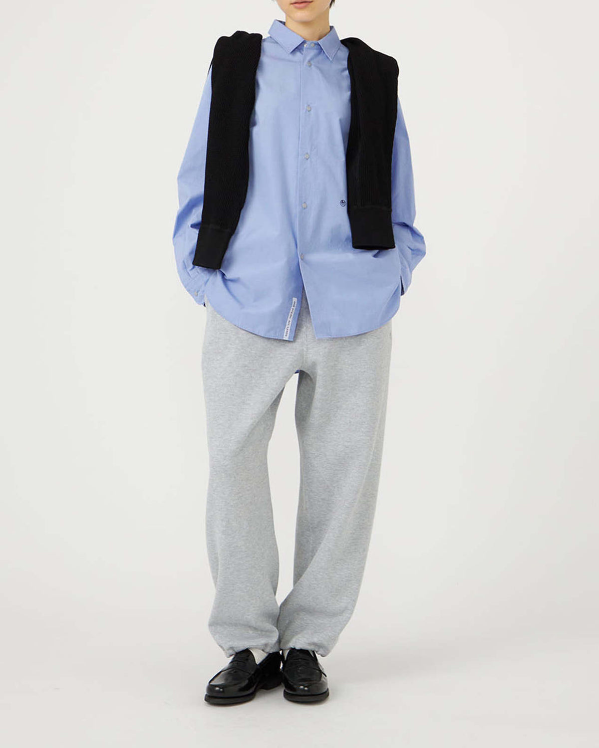 Regular Collar Wind Shirt - Sax
