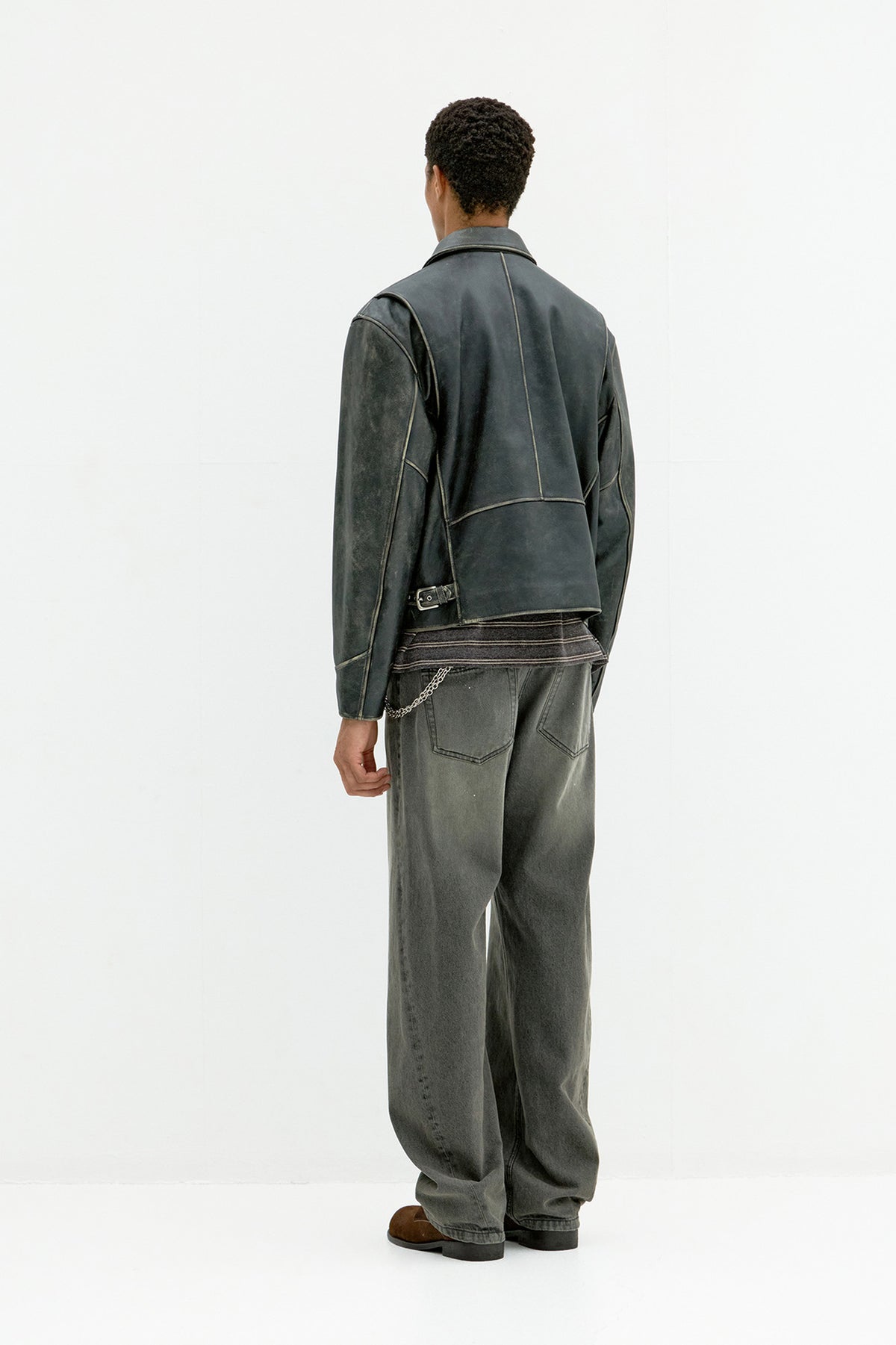 Cow Washed Biker Leather Jacket - Washed Black